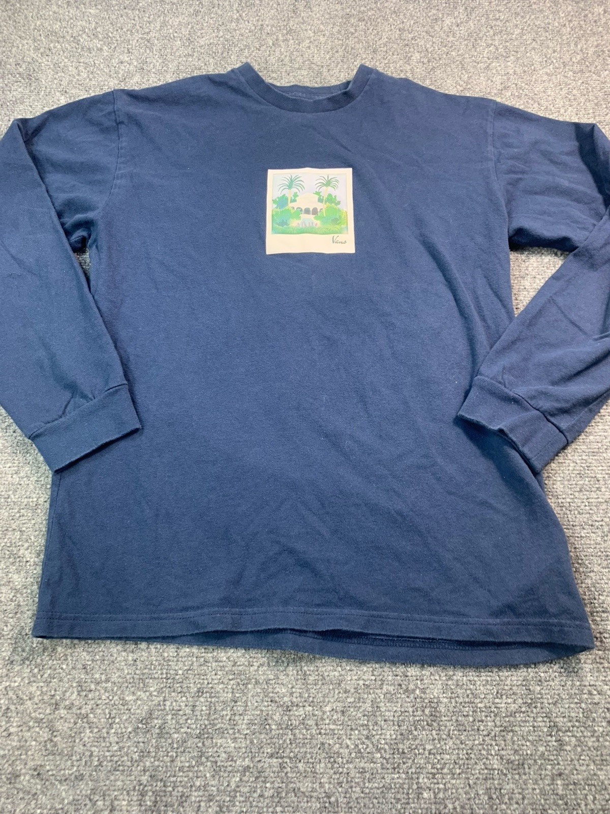 VANS Shirt Mens Medium Blue Long Sleeve Crew Neck Casual Graphic Print gallery