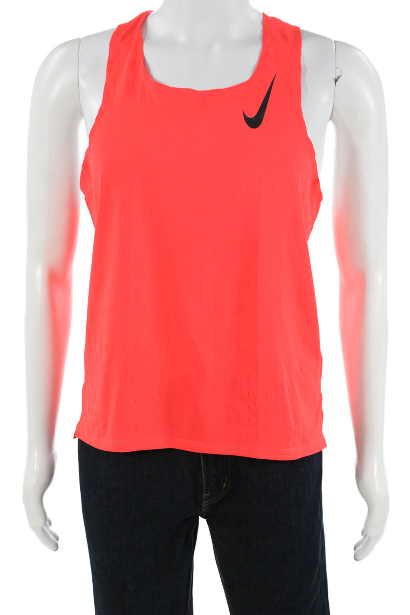 Nike Womens Orange Solid Tank 100% Recycled Polyester Sleeveless Size M gallery