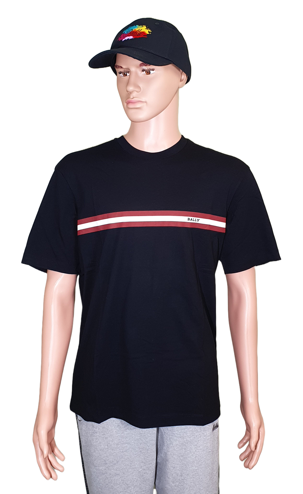 Bally 6233733 Men's Black 100% Cotton Striped Logo T-Shirt MSRP $300 gallery