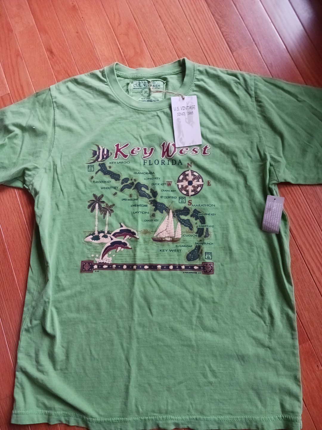 Nwt U.S. VINTAGE t-shirt Key West FL Map XL Apple Green gallery