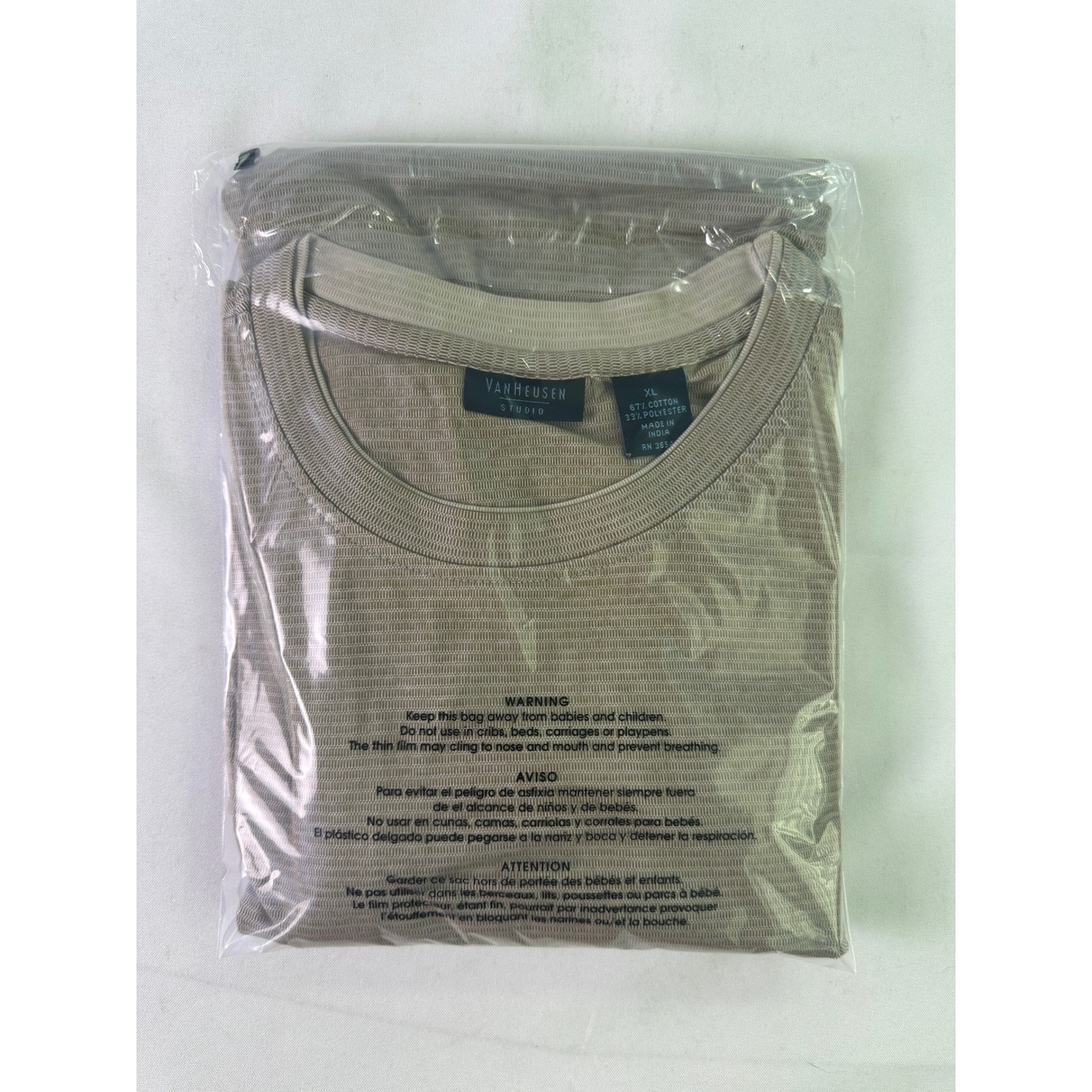 Van Heusen Studio Khaki Textured Ribbed Knit T-Shirt Mens XL Short Sleeve Retro gallery