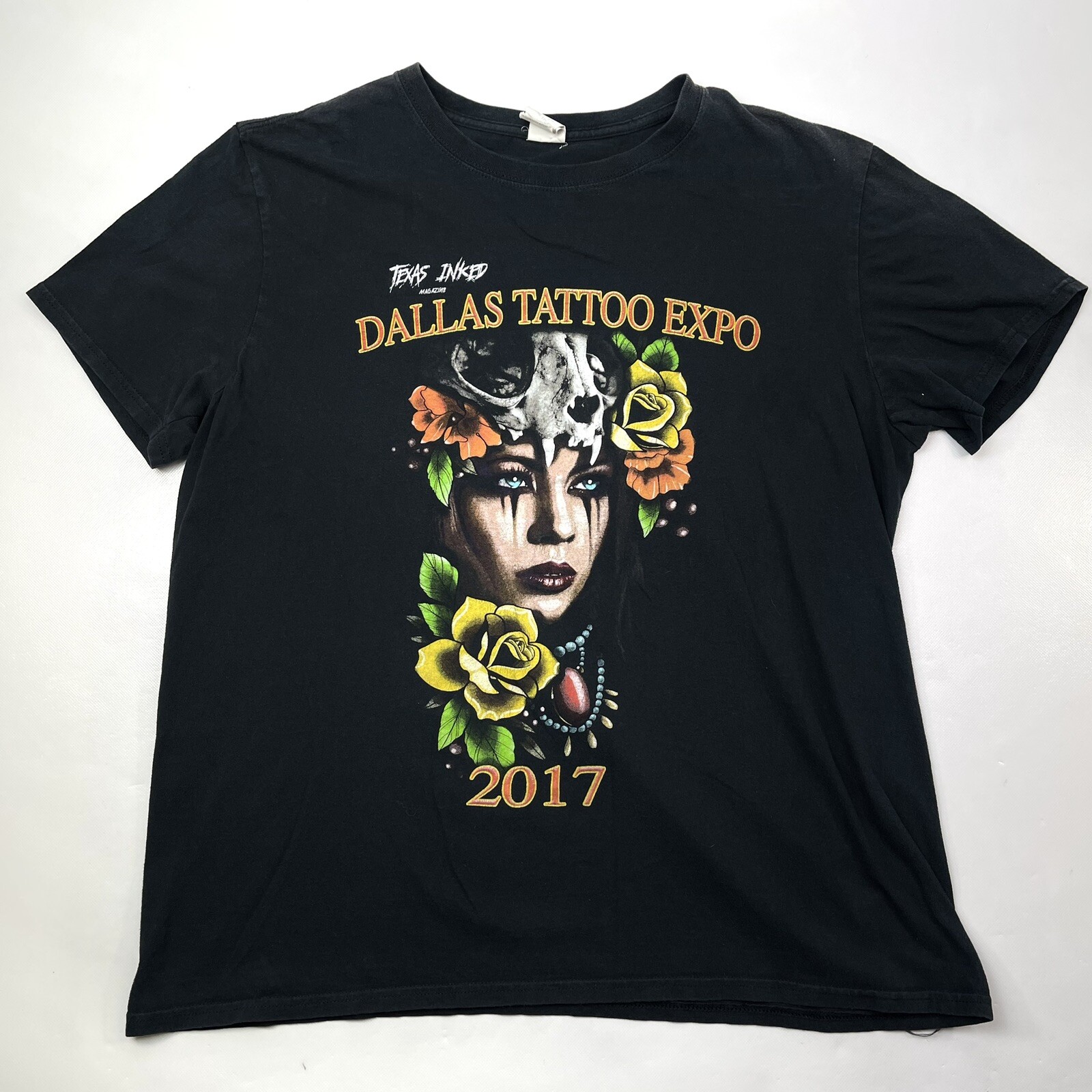 Dallas Tattoo Expo 2017 Texas Inked Black Floral-Witch T-Shirt Men's Size L gallery