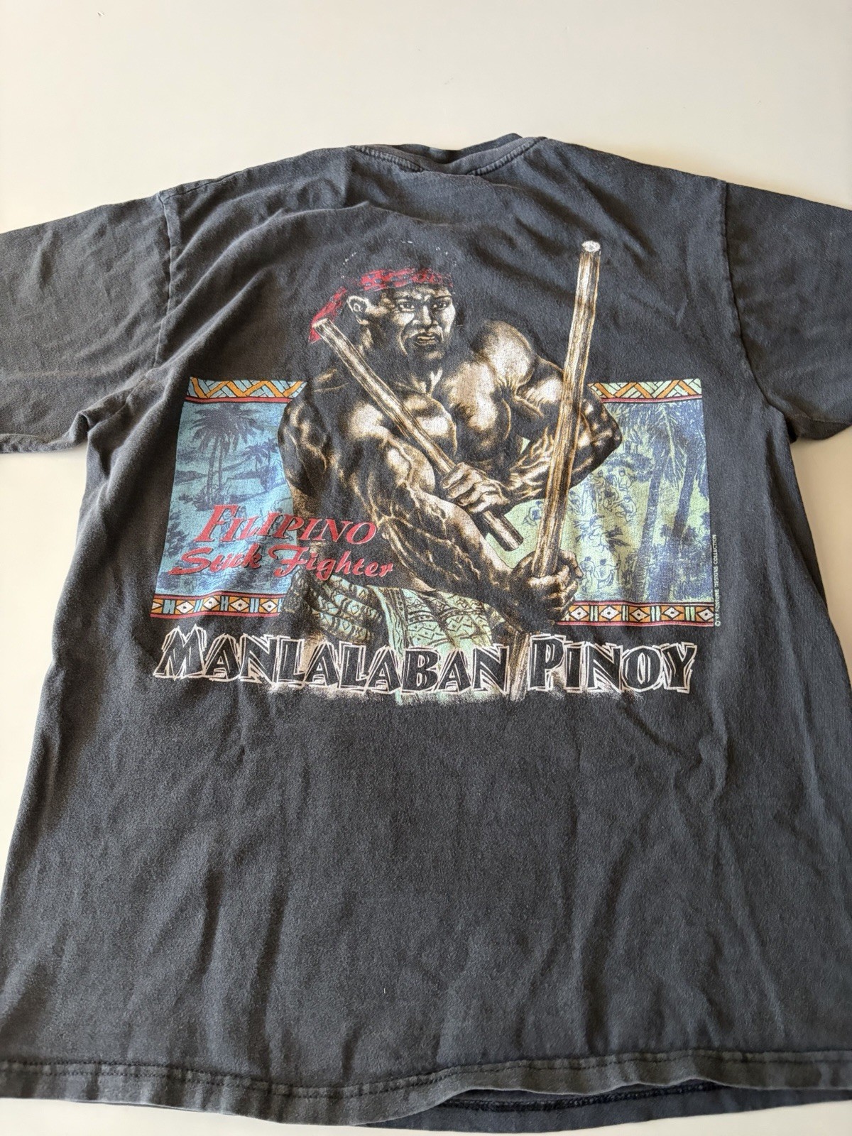 Vintage 90s Philipino Strength “Stick Fighter” Tee, Black Size Medium gallery