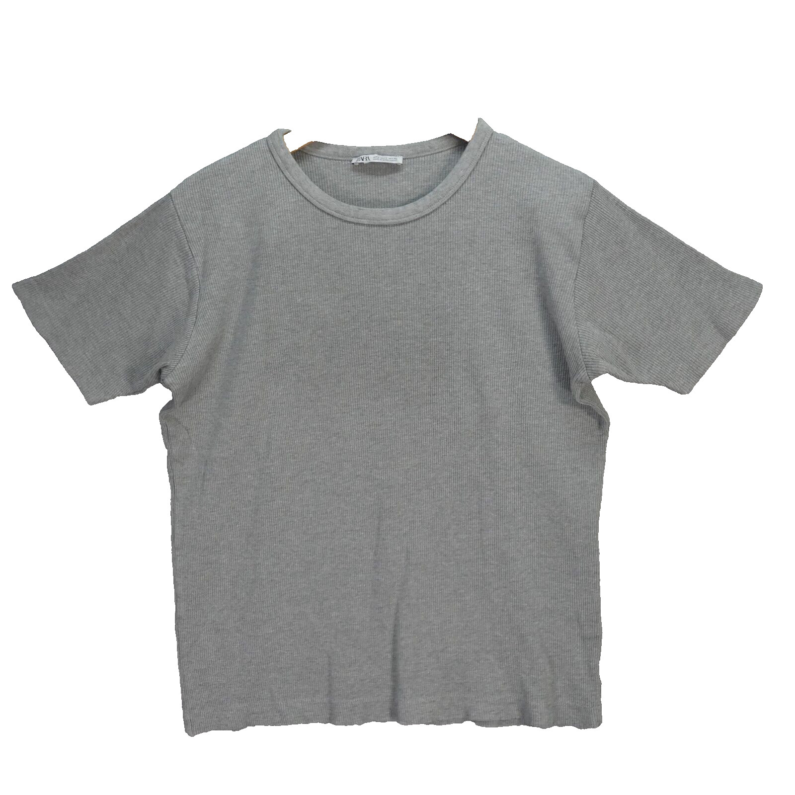 ZARA Mens Grey T Shirt Ribbed Cotton Short Sleeve Minimalist Everyday Casual L gallery