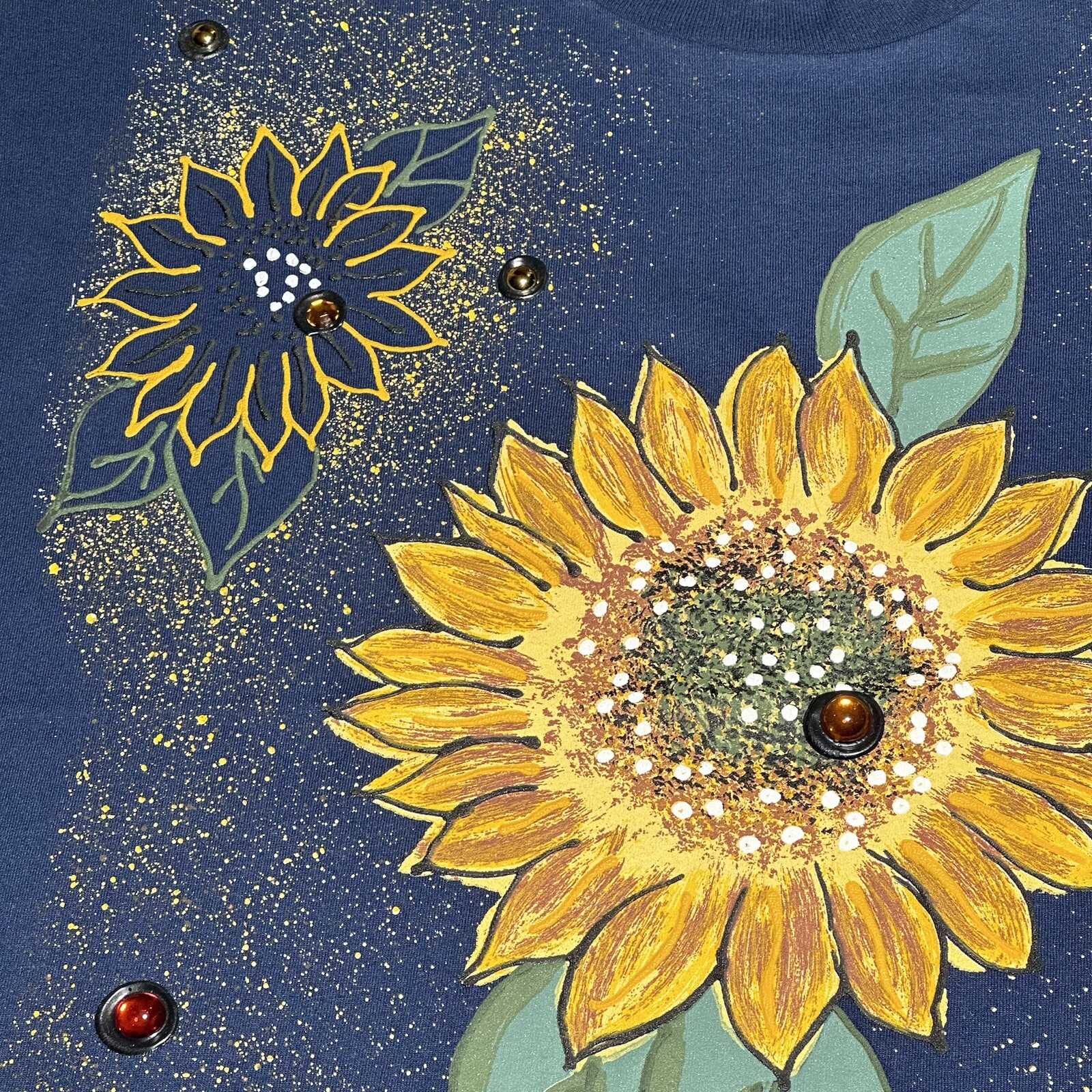 Vintage 1990s WetPaint Hand Painted Sunflower Floral Gem Jewels T-Shirt Sz OSFA gallery