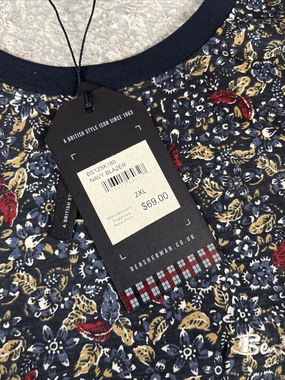 Ben Sherman mens blue Short Sleeve floral tshirt size XXL gallery