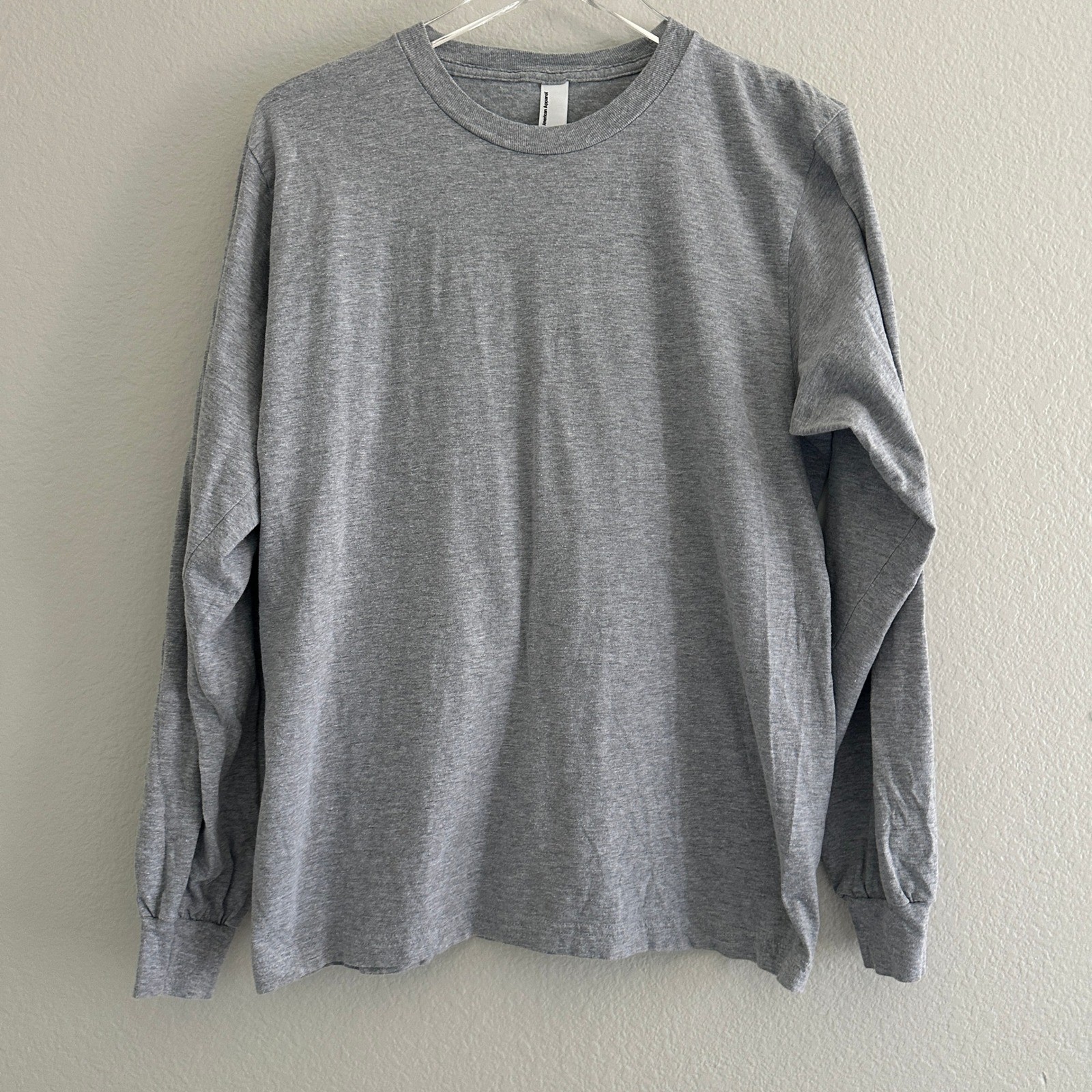 American Apparel Long Sleeve T-Shirt Mens Medium Grey Crew Neck Basic Cotton gallery