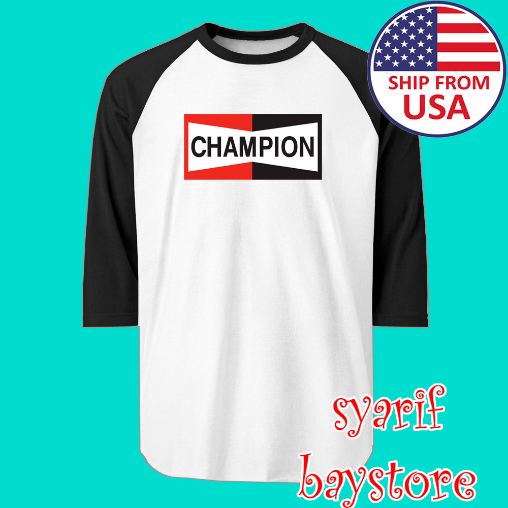 Champion Spark Plug Men's Raglan White Black Size S to 2XL gallery