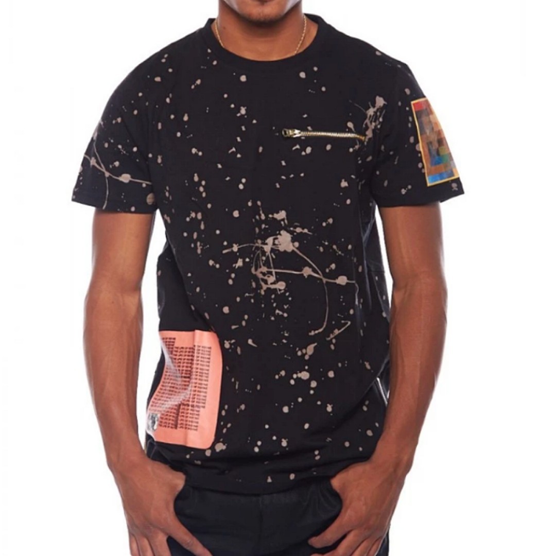 Rise As 1ne Men Small Colored Paint Patched Zipper Yeezy Longline T Shirt Black gallery