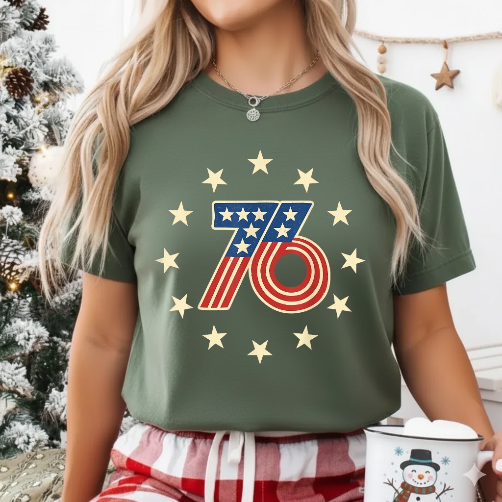 50th Birthday 1976 USA Bicentennial Groovy Retro Number 76 T-Shirt gallery