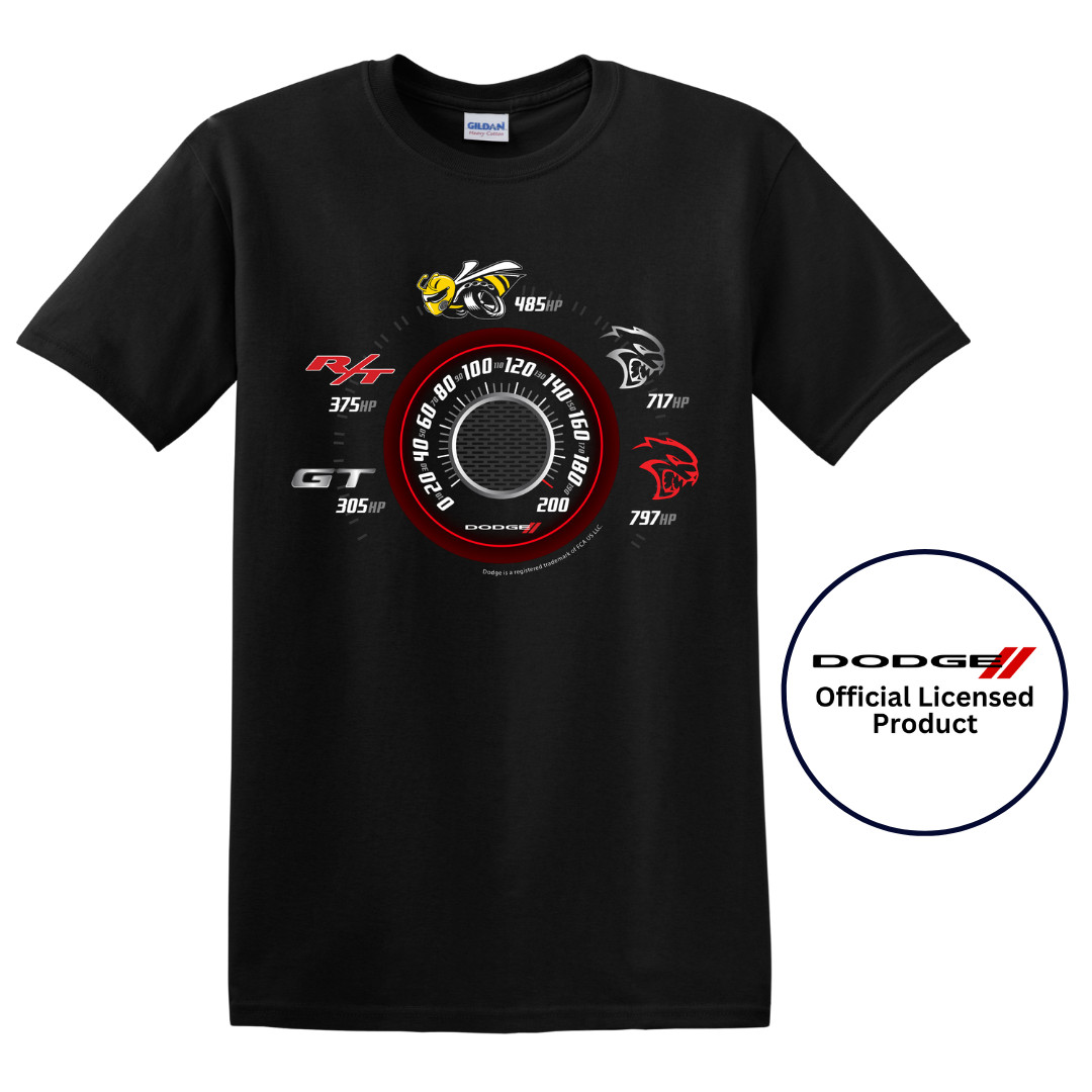 Dodge Speedometer Horsepower Logo Graphic Cotton T-Shirt Black Official Licensed gallery