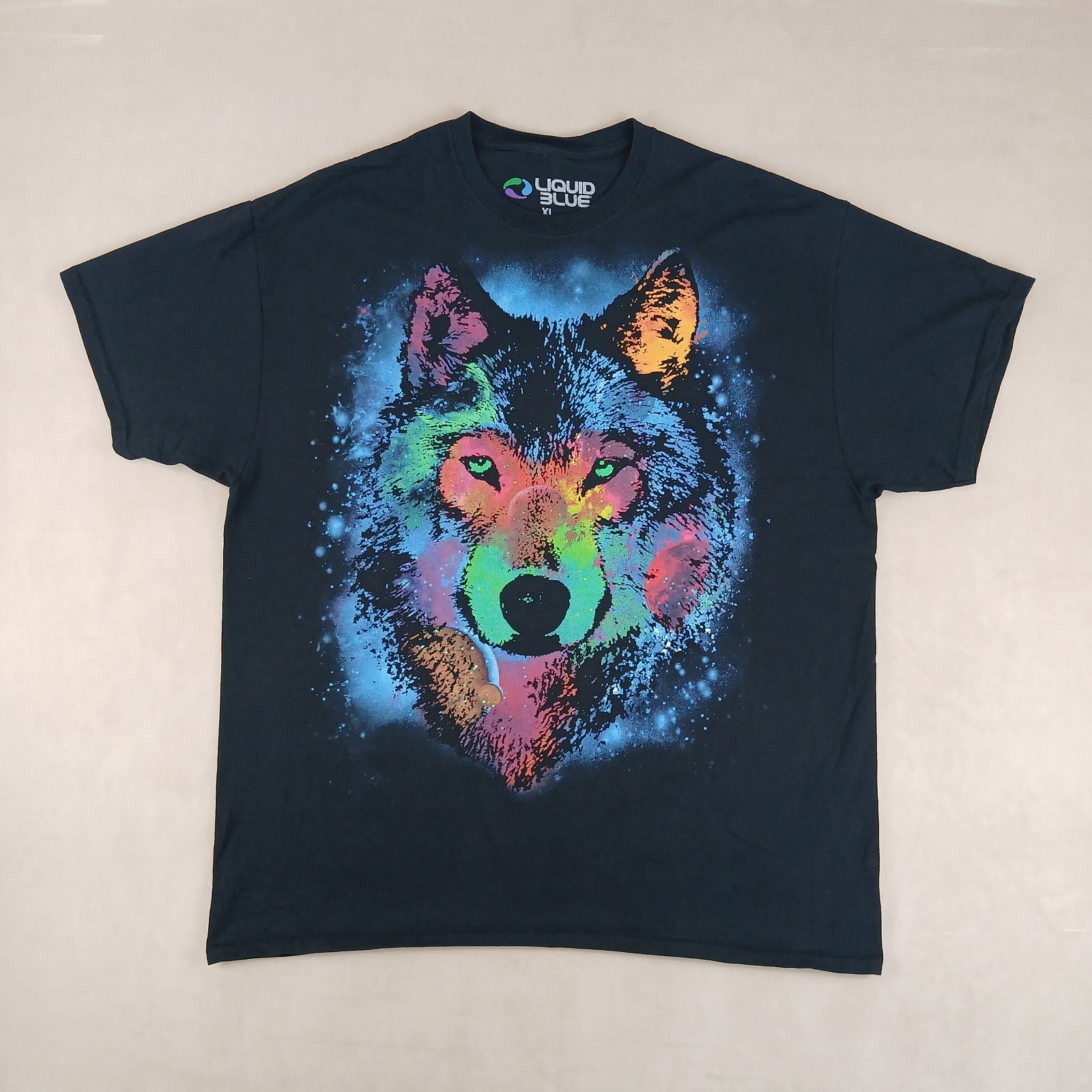 Liquid Blue Cosmic Wolf XL Mens T Shirt Black 23×28