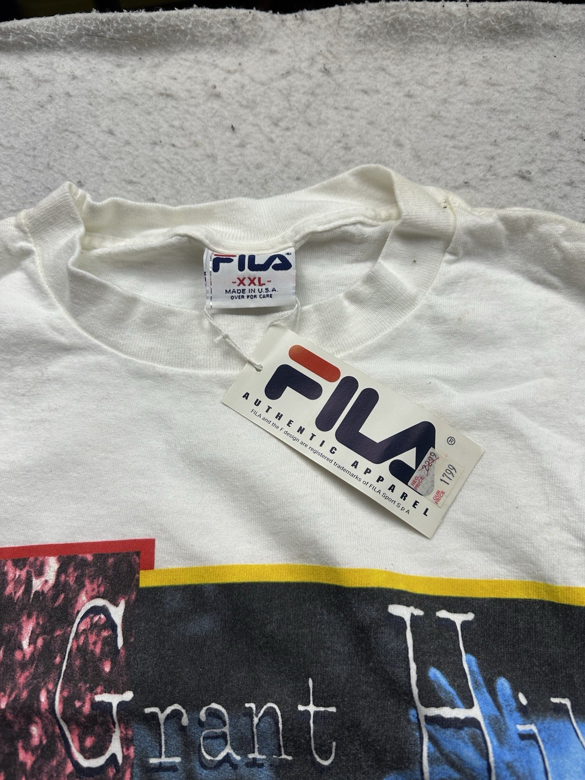 Vintage NWT Mens Fila Grant Hill Basketball Graphic Shirt 90s 2XL White READ gallery