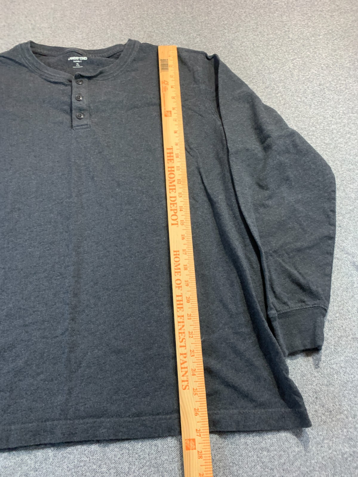 Lands' End Super-T Top Men's XL 46-48 Gray Rib-Knit Cuff Long Sleeve Henley Neck gallery