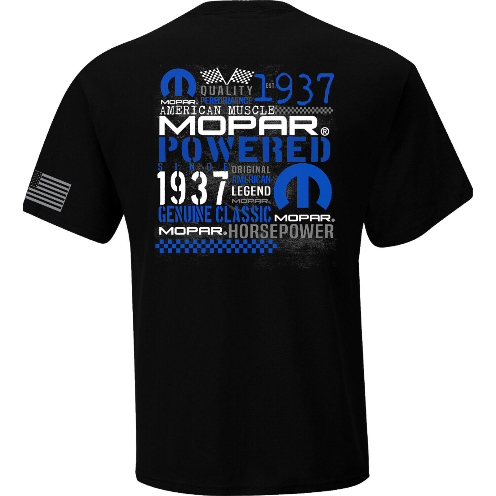 Mopar 1937 Logo Rally Stripe Short Sleeve Cotton T-Shirt Black Official Licensed gallery