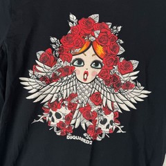DSQUARED2 Skull Rose Cherub Graphic T Shirt Size Large Slim Fit Luxe Streetwear
