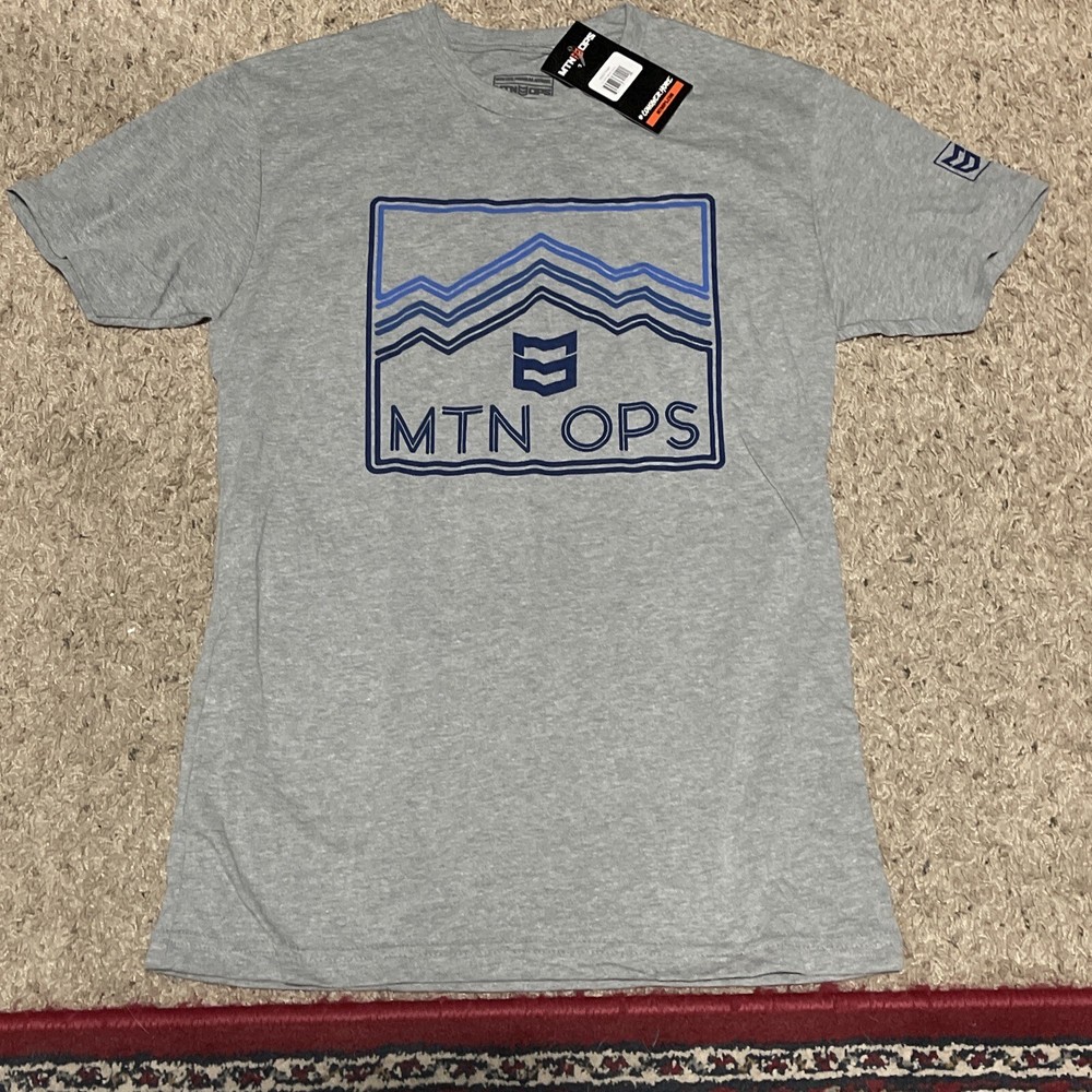 New MTN OPS Mens Small gray Blue logo T-Shirt Mountain Ops