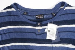 BUFFALO DAVID BITTON STRIPED BLUE LARGE SHEER POCKET HENLEY TEE TSHIRT DEFECT
