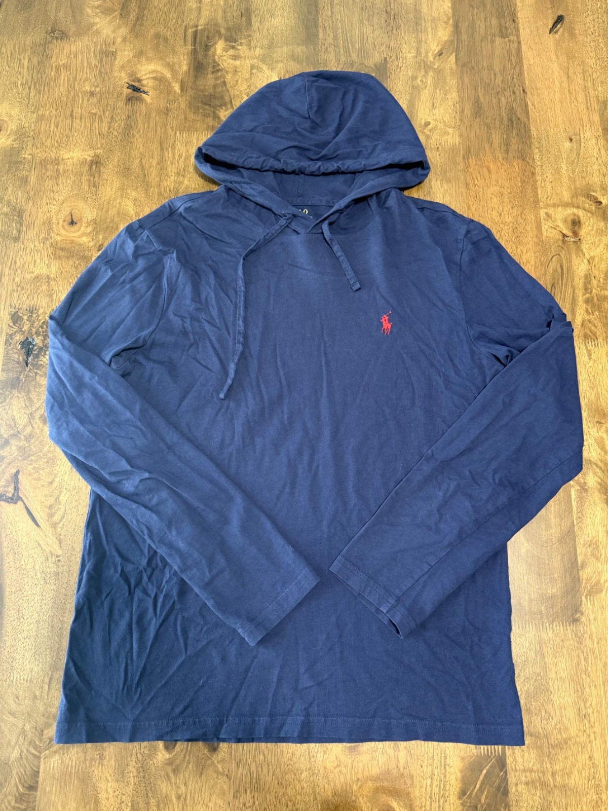EUC Polo ralph lauren long sleeve hooded tshirt blue cotton size S gallery