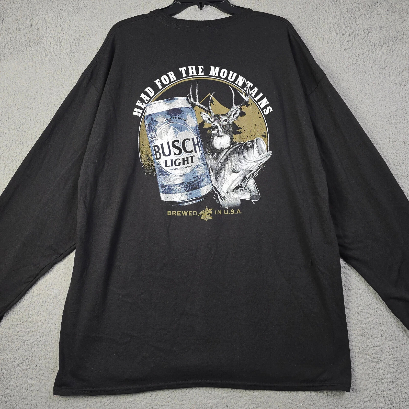 BUSCH LIGHT BEER Shirt MENS 2XL XXL BLACK FISHING LONG SLEEVE Hiking Outdoor NWT