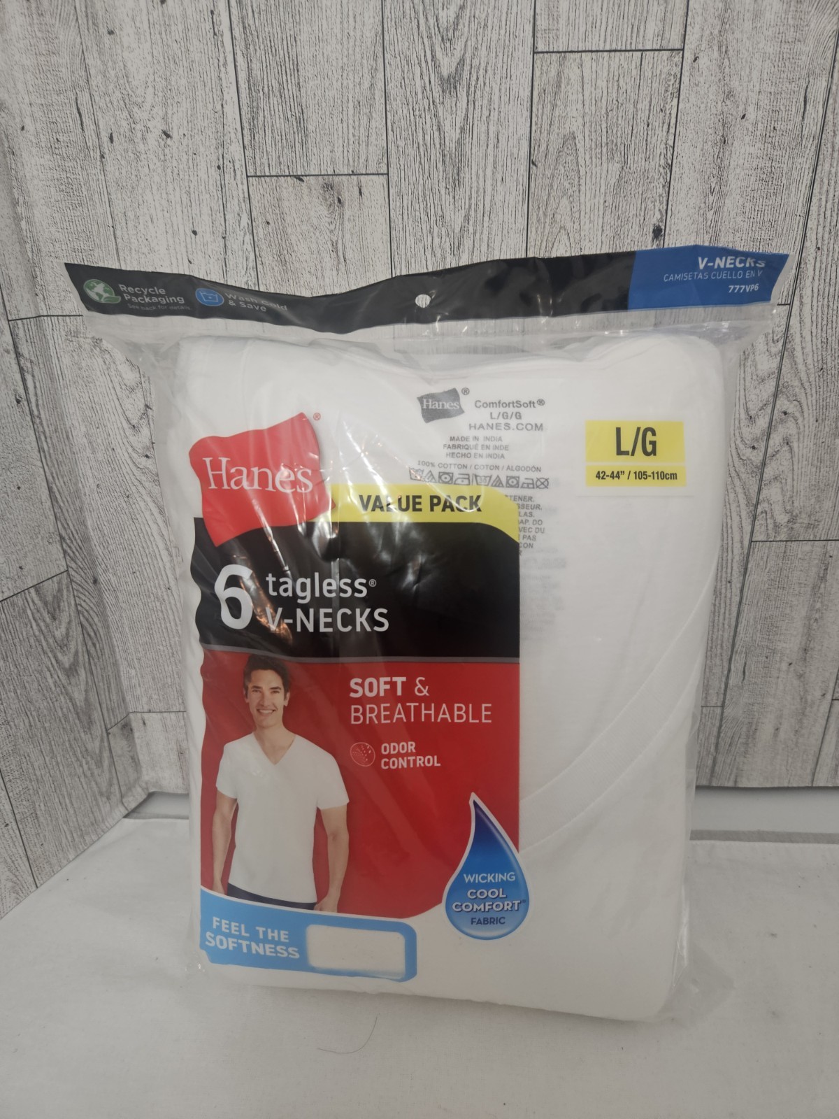 Hanes V-Necks Tagless Men's T-Shirts White, Size L, 6 Pack 2020 777VP6 New gallery