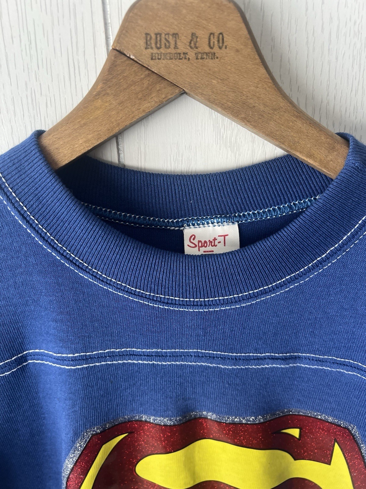True Vintage 70s Superman Sport-T by Stedman Ringer Tee DC Comics Glitter Logo S gallery