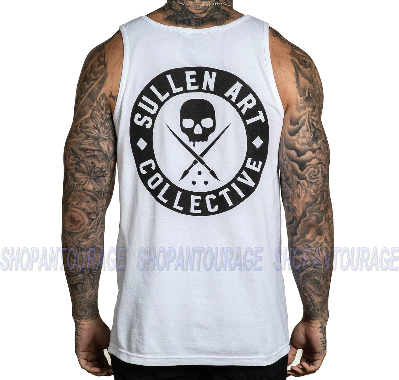 Sullen Summer White SCM3216 Standard Fit Graphic Tattoo Skull Tank Top For Men gallery