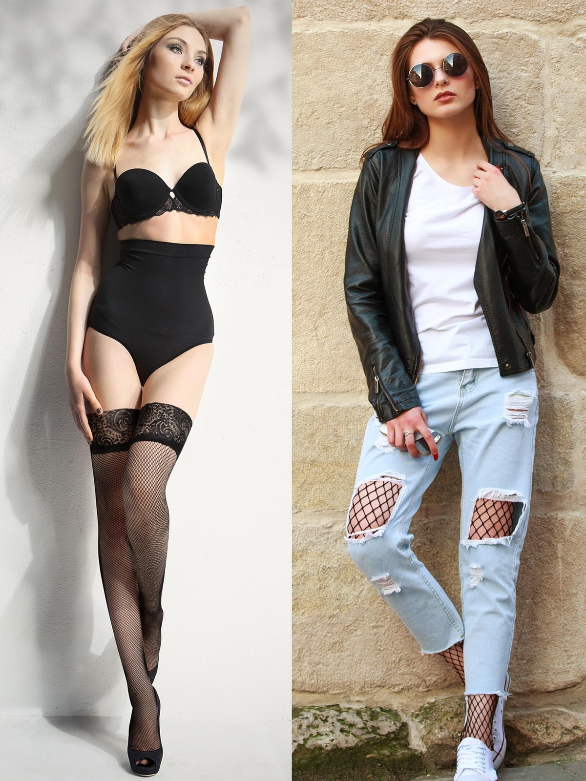 4 Pairs Fishnet Thigh High Stocking for Women Silicone Lace Top Sheer Over Kn... gallery