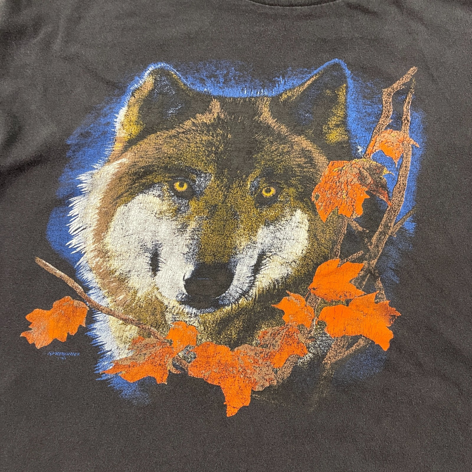 Vintage 90s Springhill Wild Wolf Autumn Art Shirt Large 22x22 Boxy Black gallery