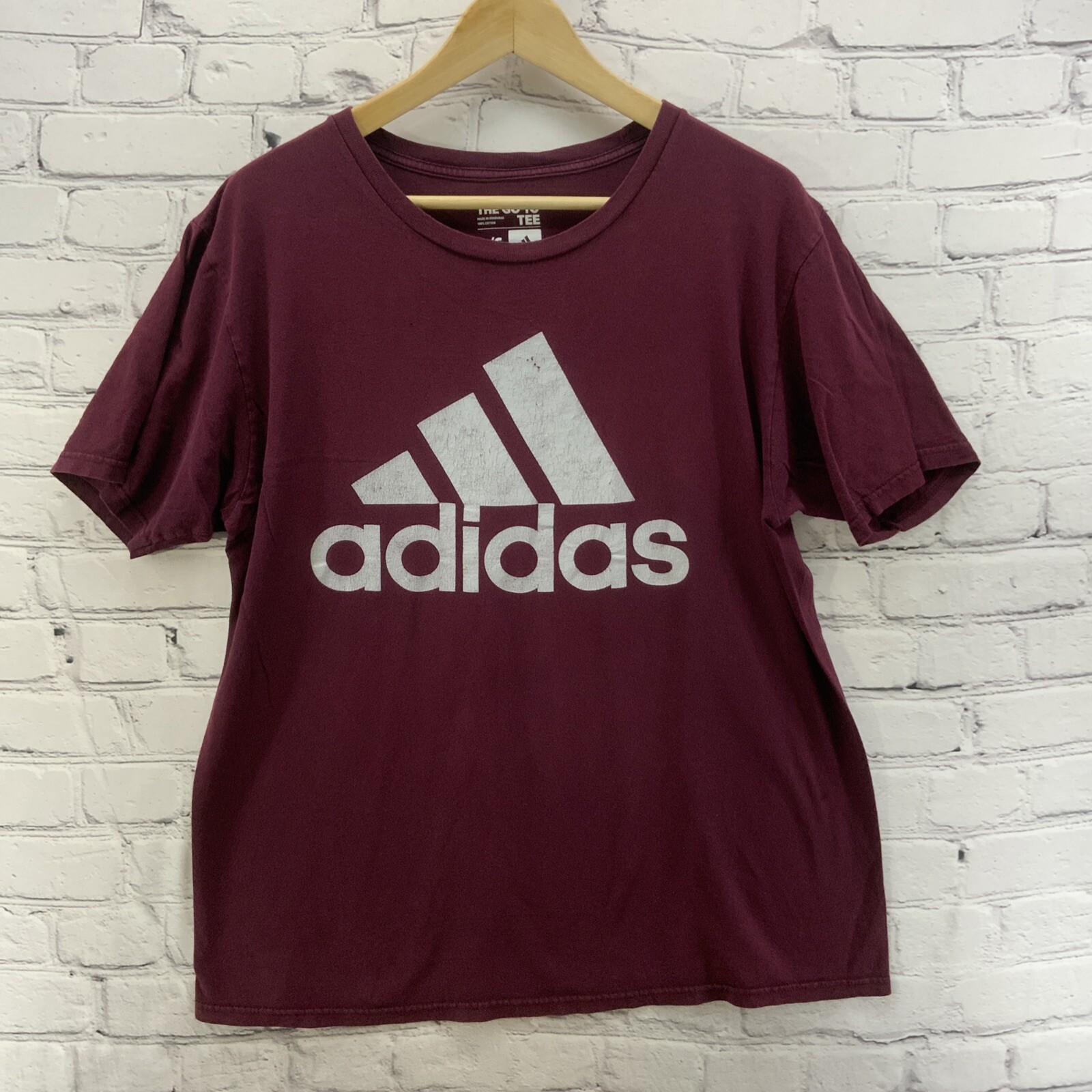 Adidas The Go To Tee Mens Sz L Red Maroon Athletic Logo gallery