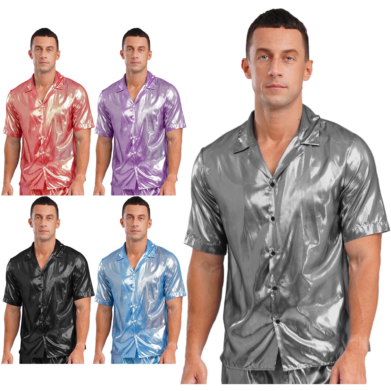 Mens Shiny Metallic Top PVC Leather Wet Look T-Shirt Halloween Beach Pool Party gallery