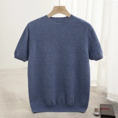 Spring Summer Men’s Short Sleeved Pure Wool T-Shirt Sweater O-neck Solid Color L