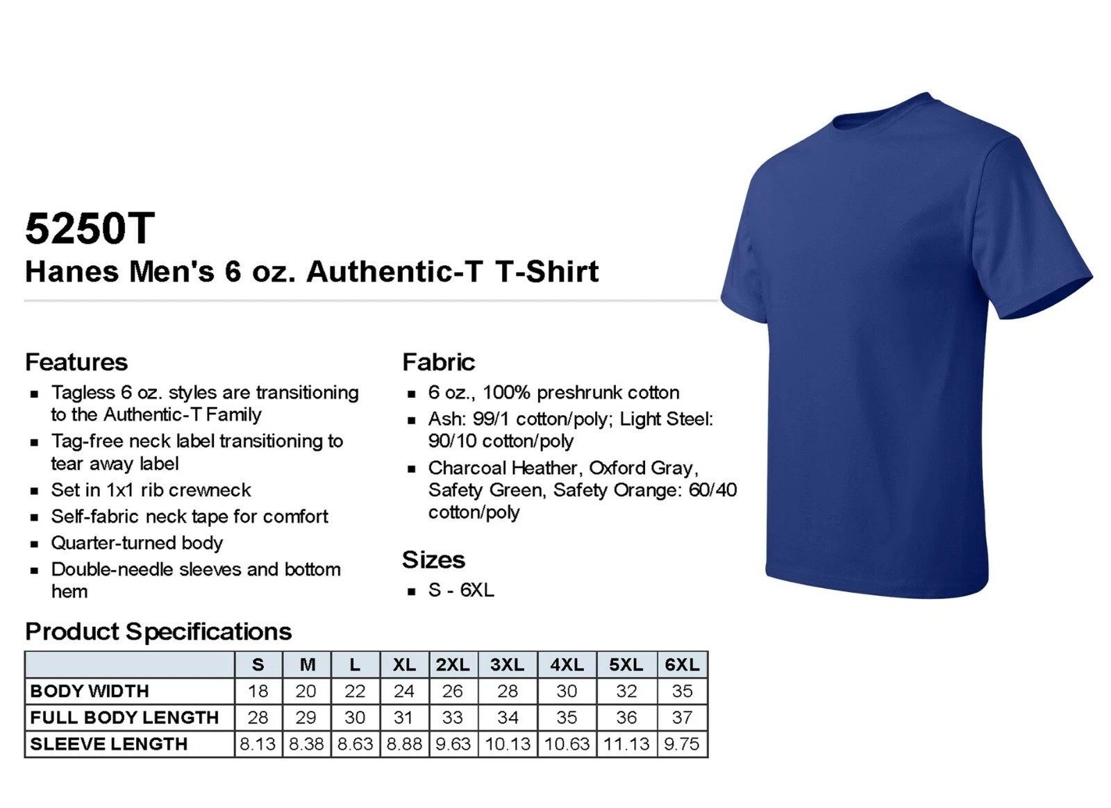Hanes Mens 100% Cotton Authentic-T T-Shirt S-3XL 5250T gallery