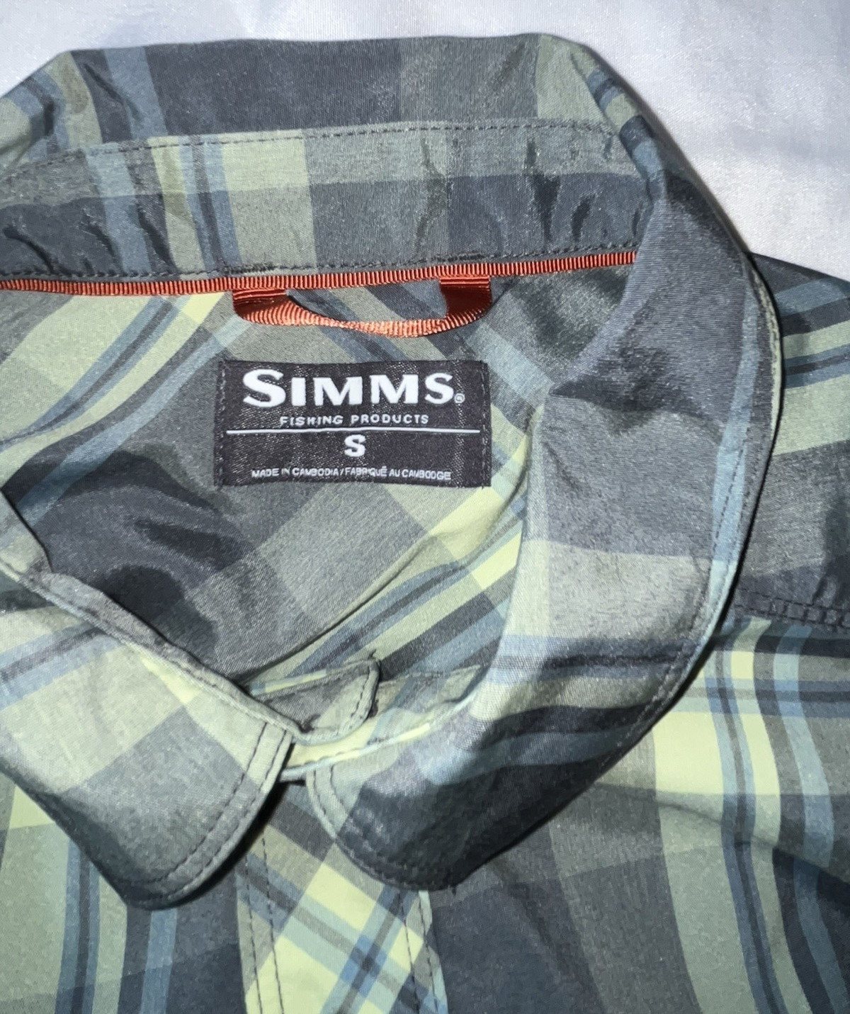 Simms Men's Green Plaid Nylon Blend Fishing Short Sleeve Shirt Size S gallery