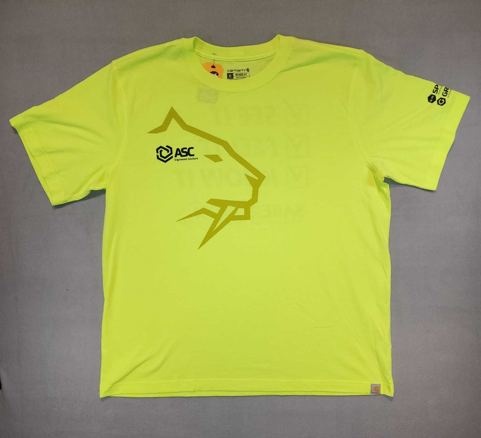 Carhartt Hi Vis Safety T Shirt XL Lime Yellow ASC Sabertooth Logo NWT