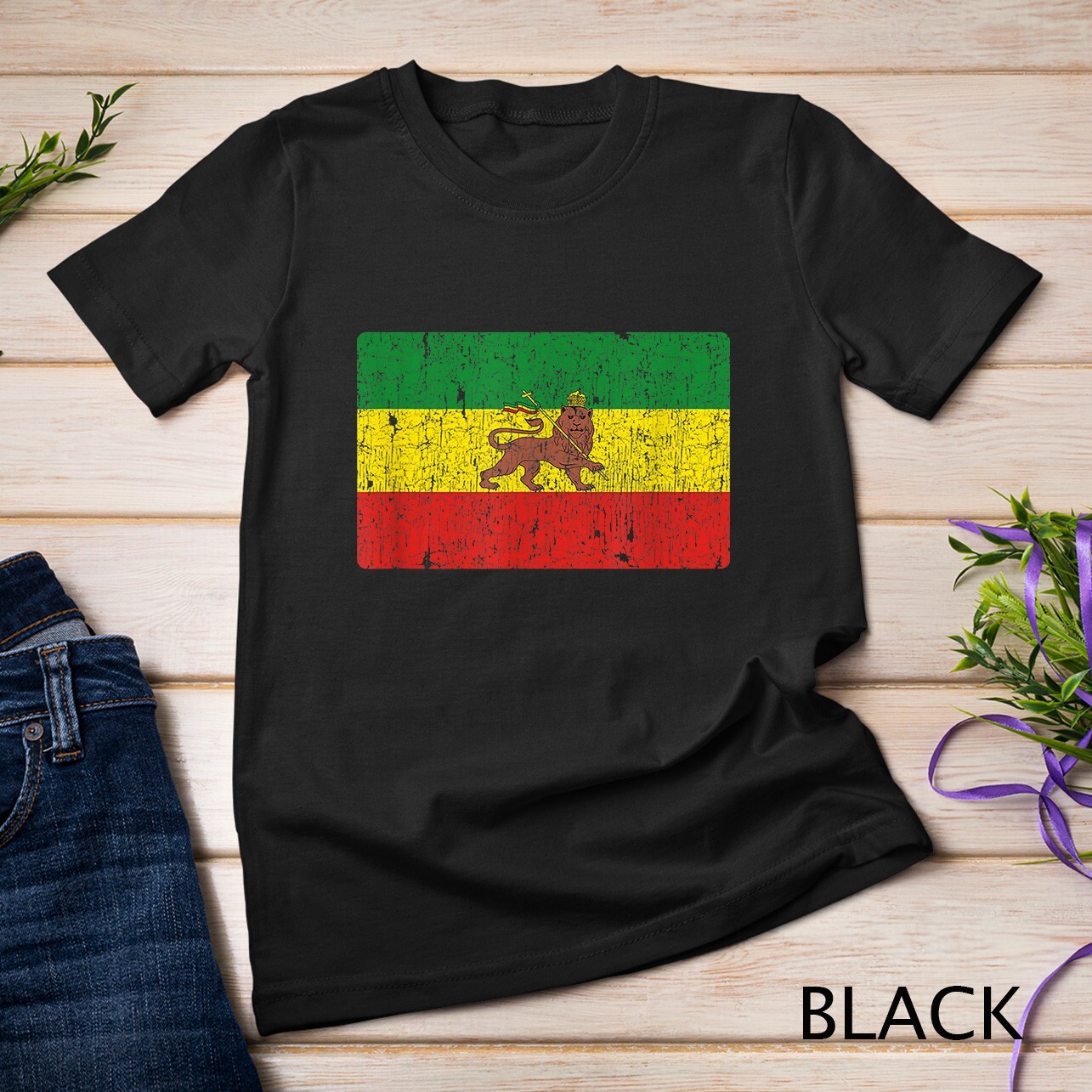 Vintage Rastafari Ethiopian Lion Ethiopia Rasta Pride Flag Unisex T-shirt gallery