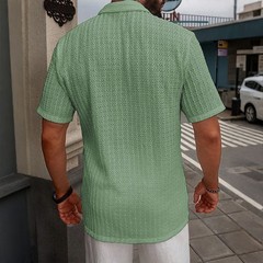 Mens Solid Turn Down Collar Short Sleeve Shirts Tops Summer Beach Holiday Blouse