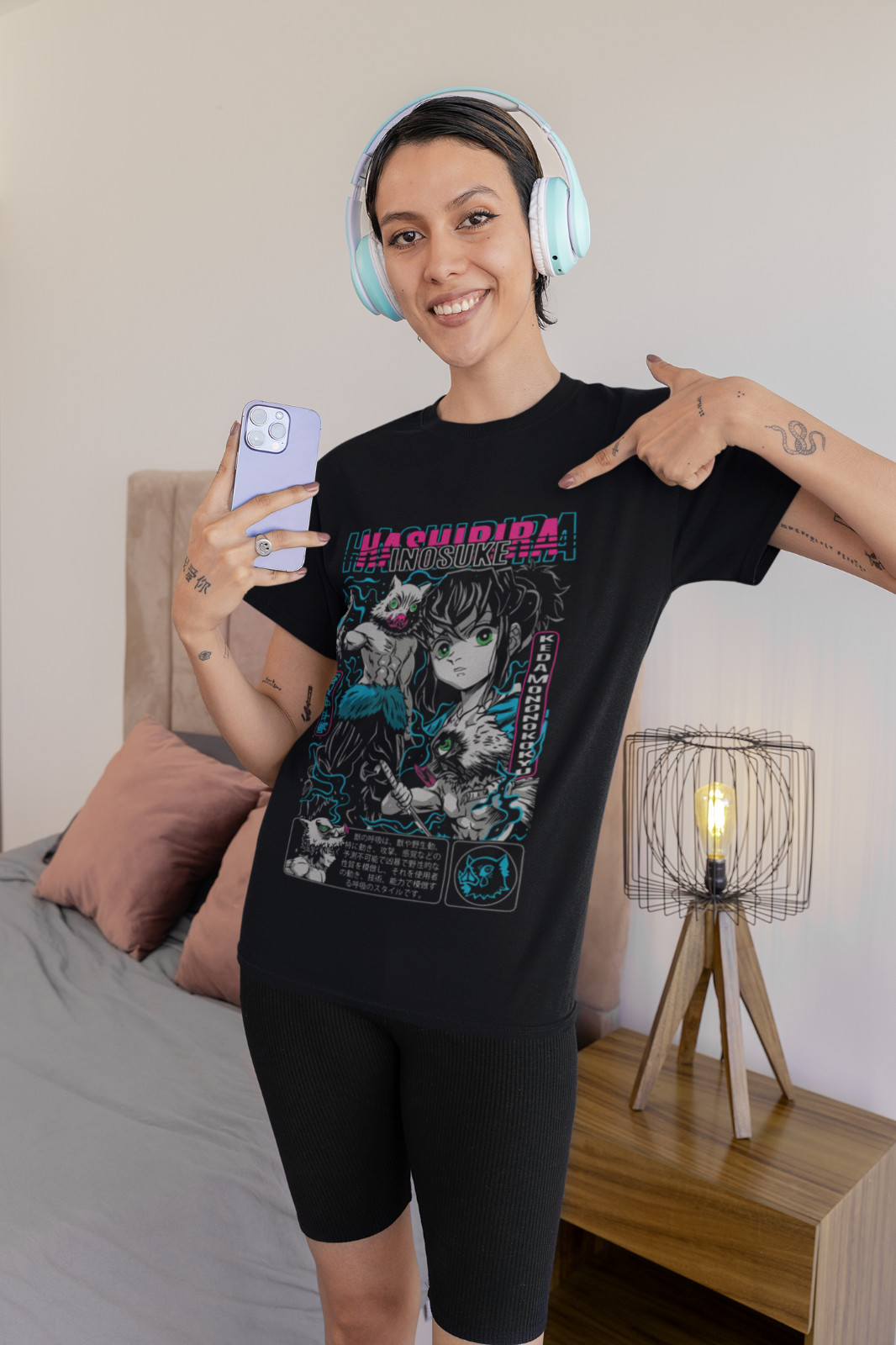 Demon Slayer Shirt Inosuke T-Shirt Tanjiro KNY Kokushibo Anime Muzan Doma Tee gallery