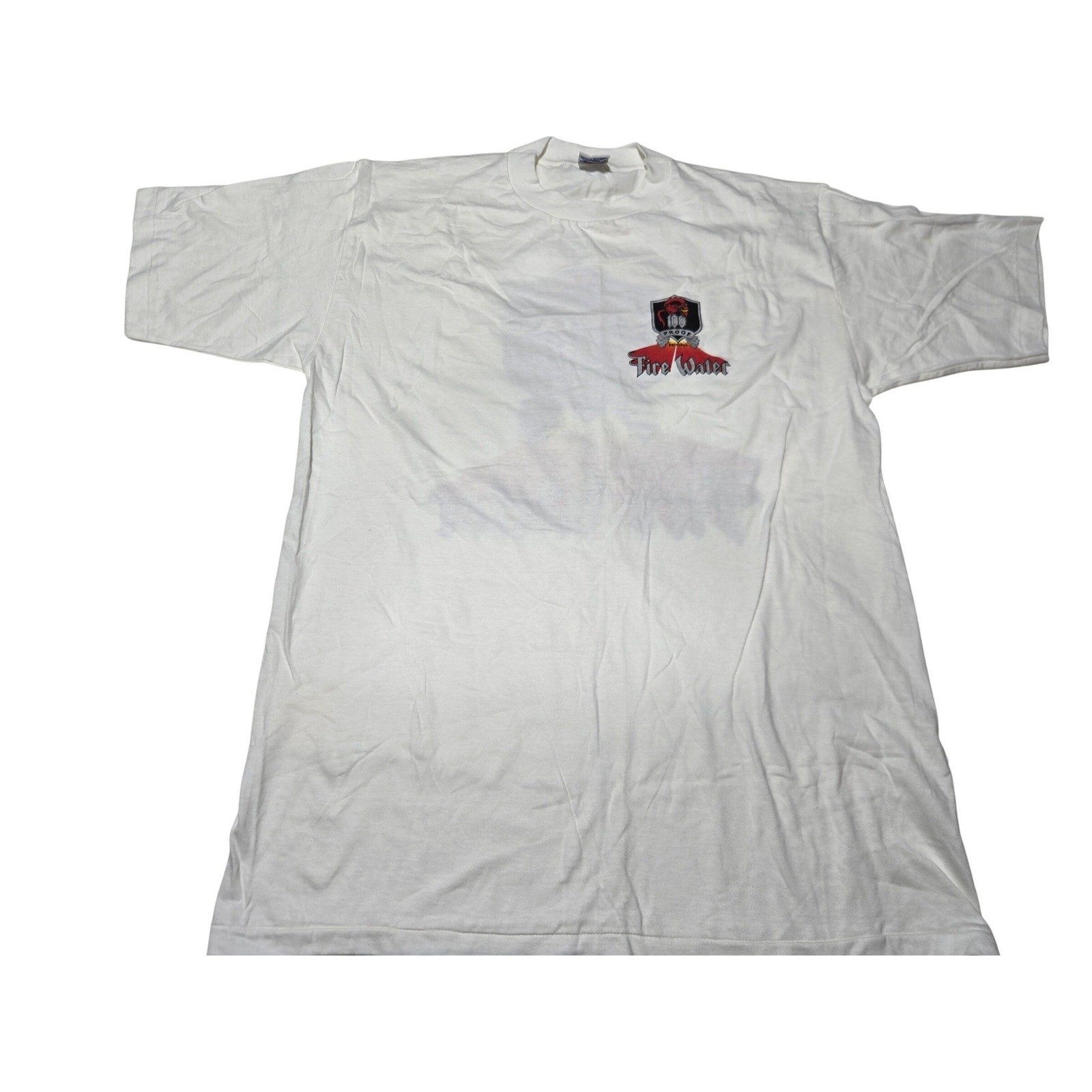 Vintage 100 Proof Fire Water Dragon Graphic T-Shirt Mens Large White gallery