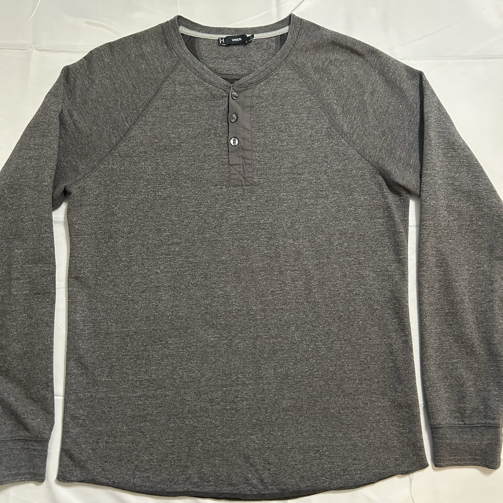 Vince Henley Pullover Shirt Mens M Gray Long Sleeve Raglan Button Up Casual gallery