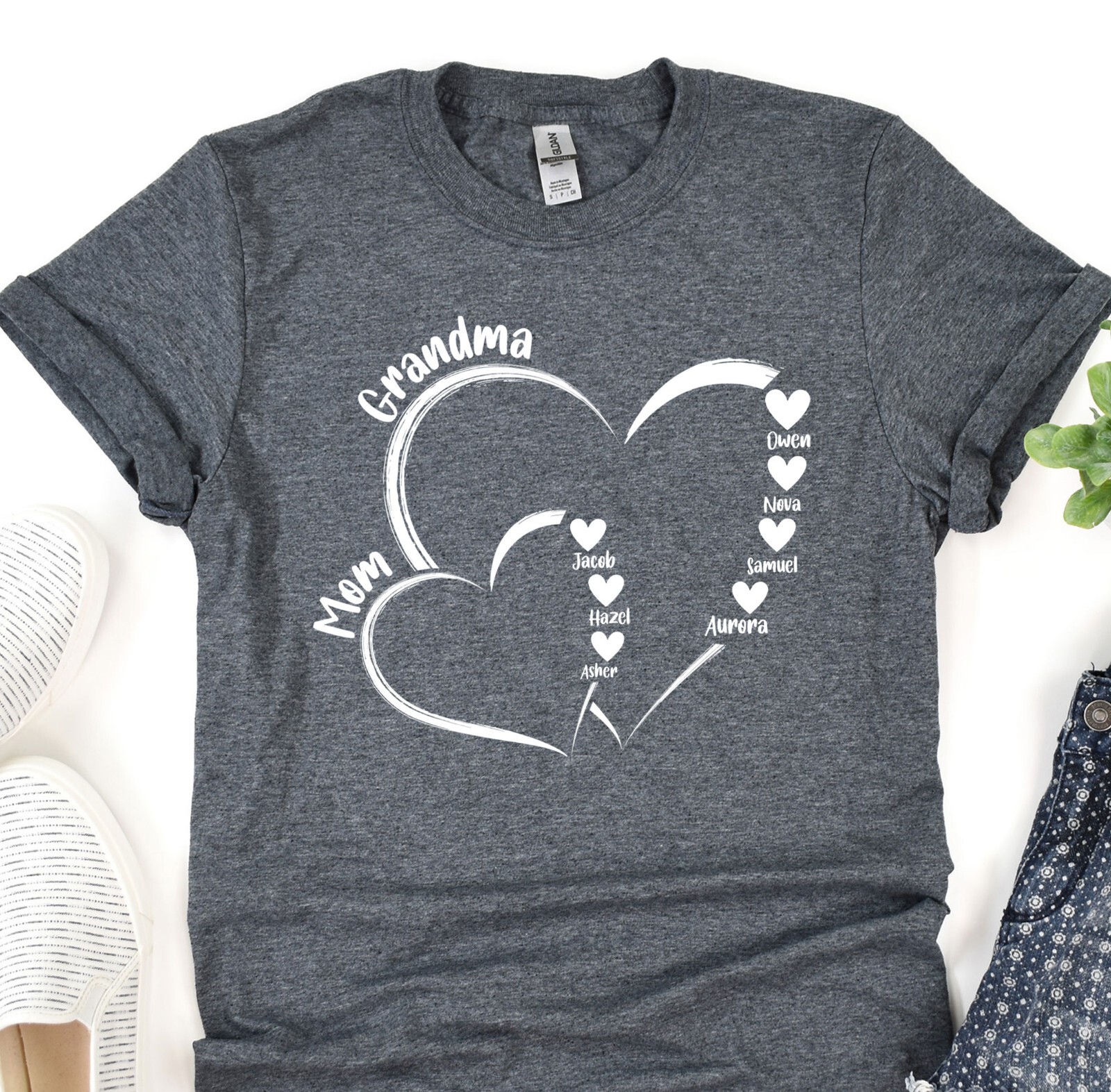 Custom Grandma Shirt, Mother's Day Gift, Kid Names Heart Tshirt, Baby Shower Tee gallery