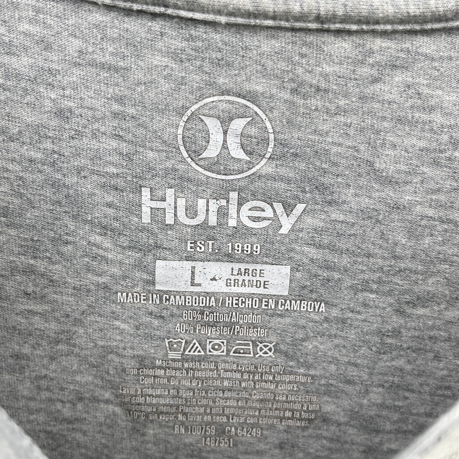 Hurley Mens T-Shirt Large L Graphic Logo Short Sleeve Gray Blended Fabric Camisa gallery
