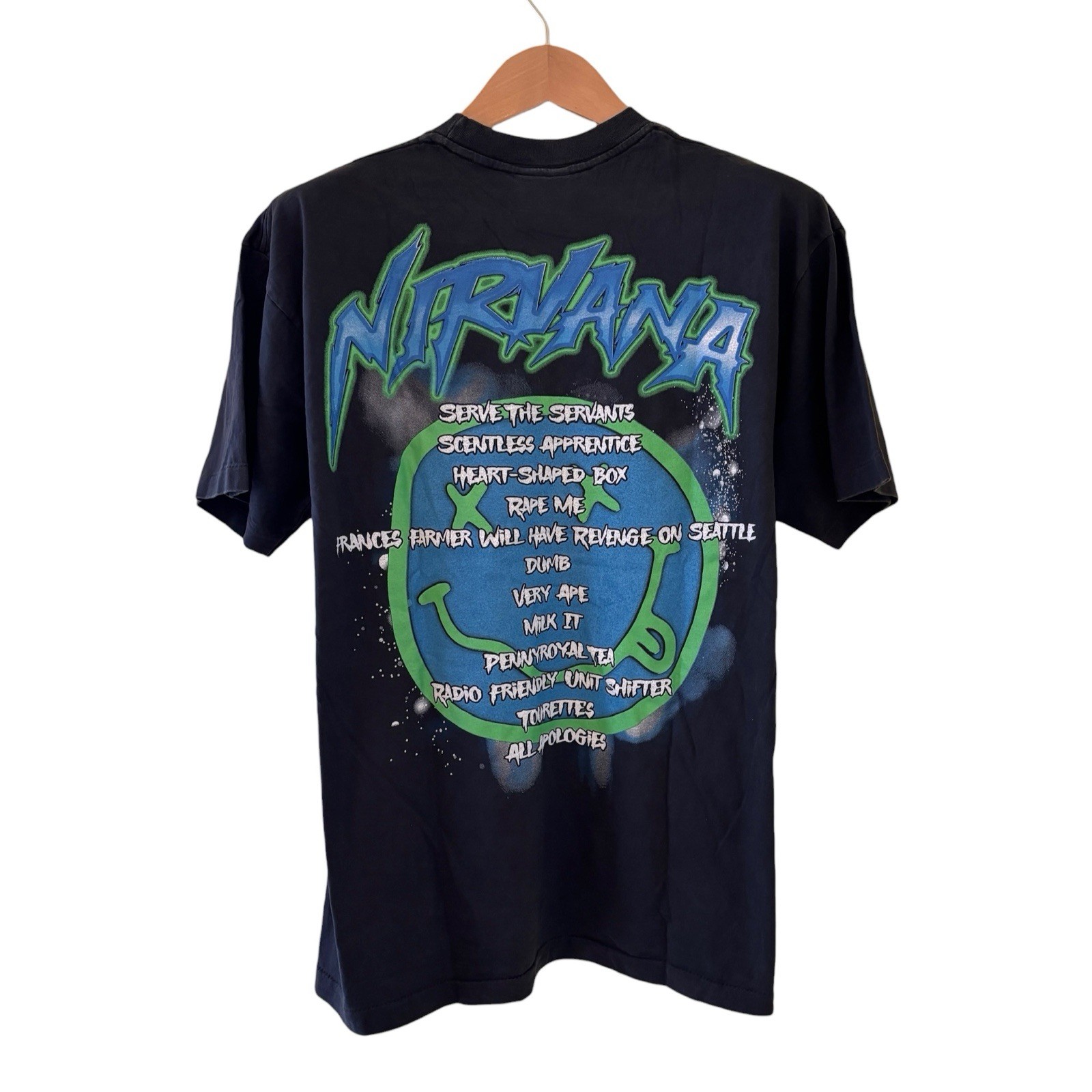NIRVANA vintage IN UTERO Tour Shirt Blue Single Stitch REPRINT Size XL gallery
