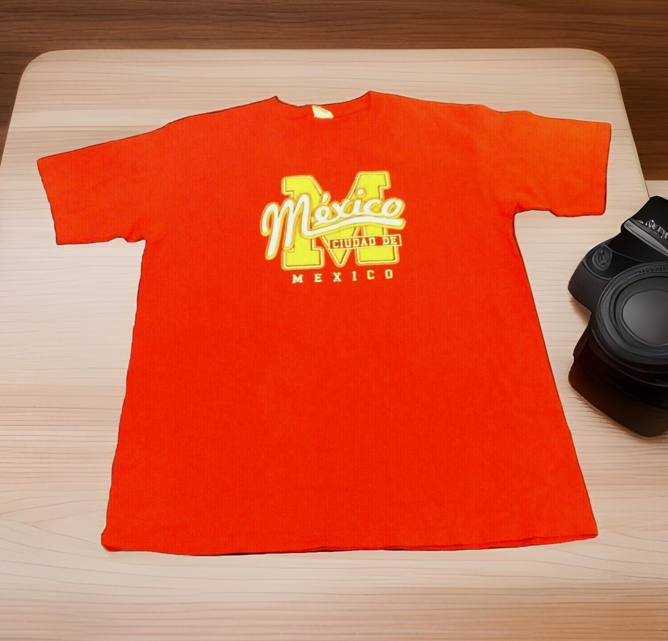 Vtg CIUDAD DE Mexico Graphic YAZBEK Men's LARGE Temple Mayor Burnt Orange Crew gallery