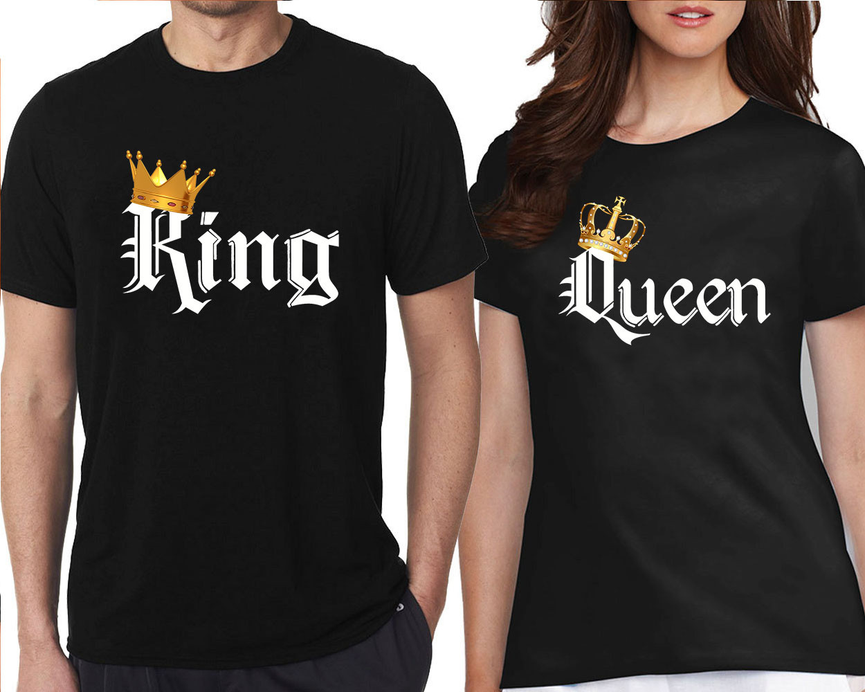 King Queen TSHIRTS COLOR Gold Crown White Font Best Matching Love Couple gallery