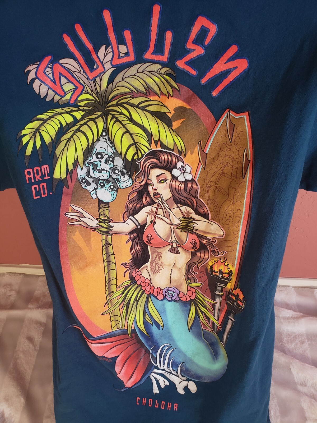 SULLEN Art Collective MERMAID STARGAZER Choloha Surf TEAL BLUE Mens S T-SHIRT gallery