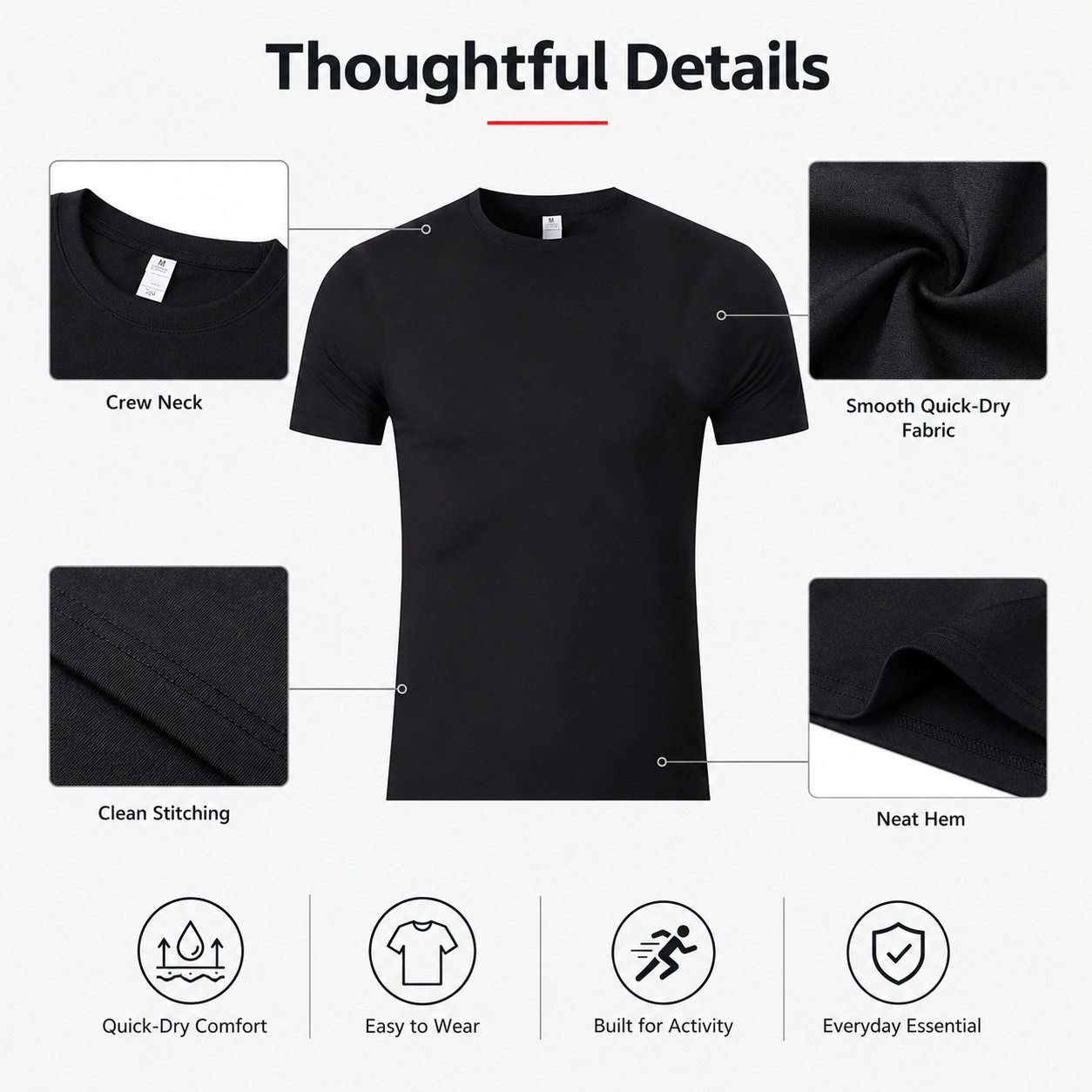 Unisex Moisture Wicking T Shirts 5 Pack Breathable Quick Dry Athletic Tee gallery