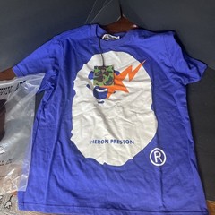 BAPE x Heron Preston Blue Purple Graphic T-Shirt Size M Streetwear Rare
