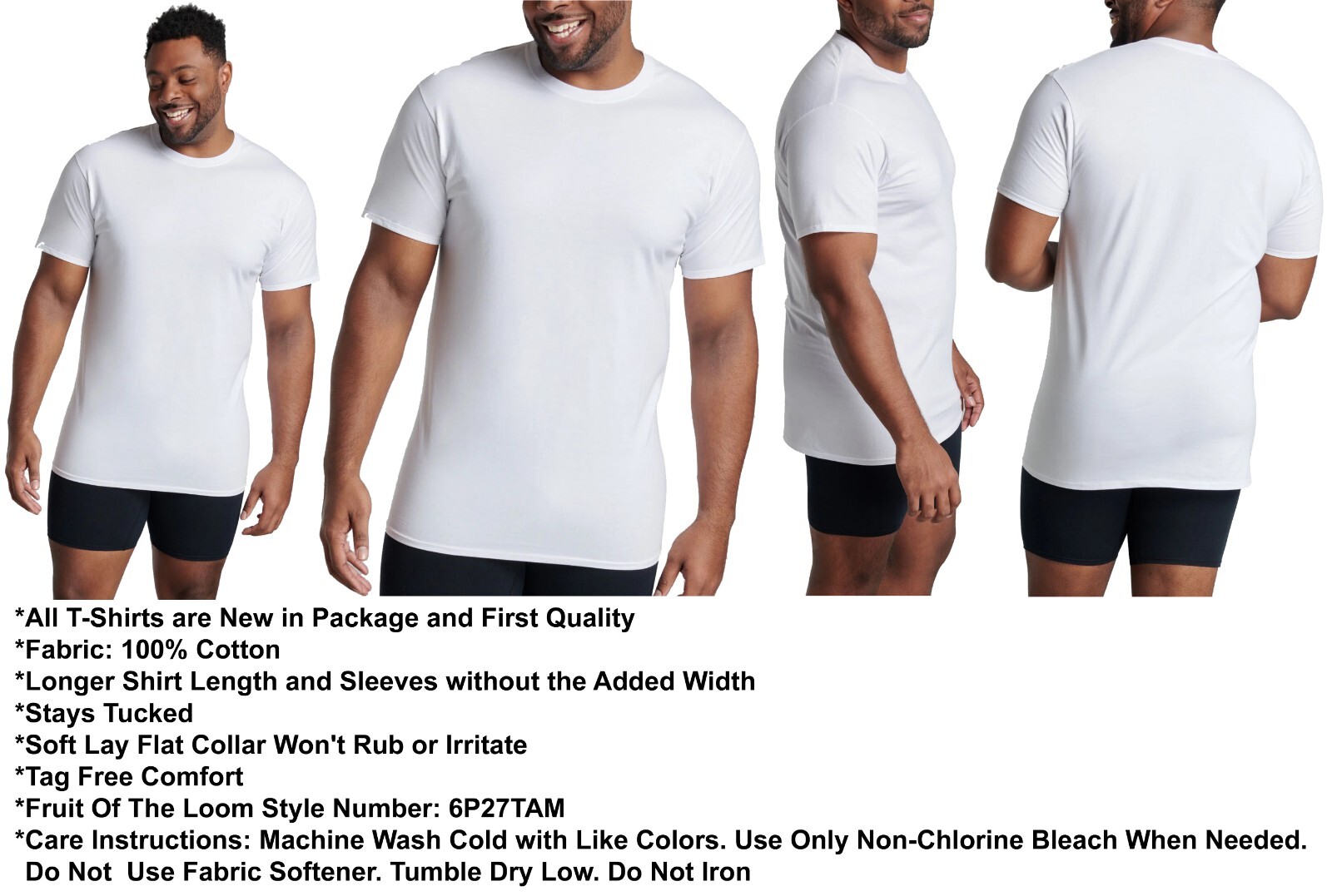6 White Tall Man LT 42-44 Inch Crew Neck T-Shirts Fruit Of The Loom 107-112 CM gallery