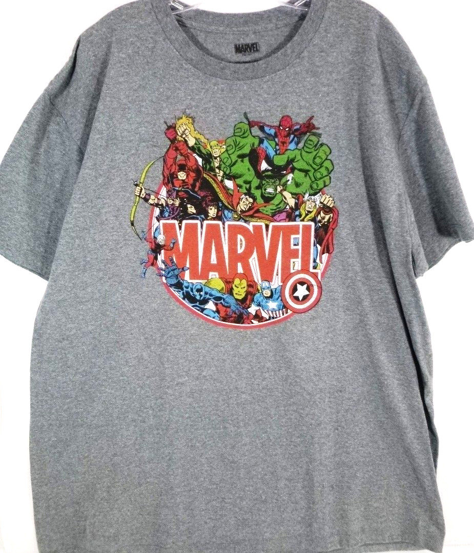 Marvel Comics Character T-Shirt-Mens 2XL XXL-Gray-HULK-Thor-Spiderman…
